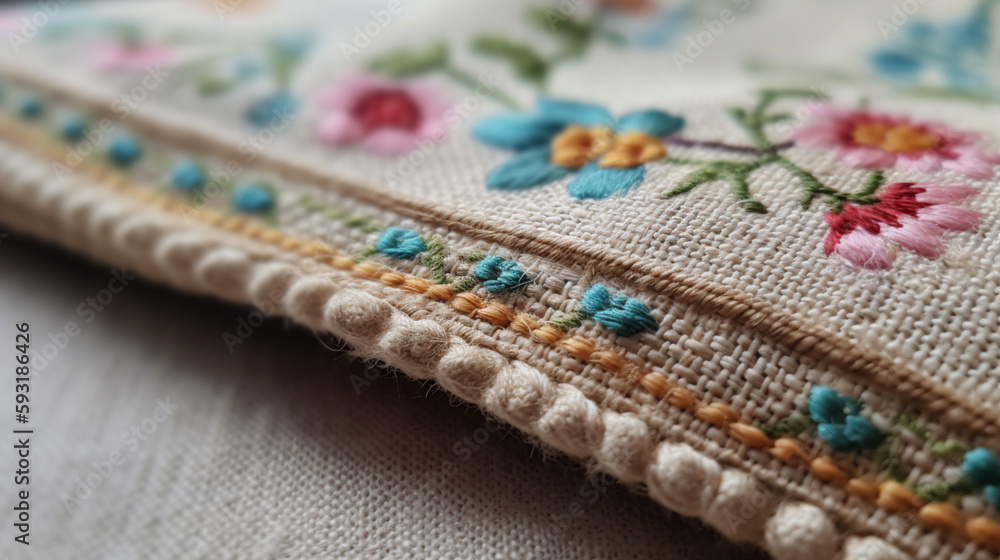 embroidered fabric edge, close up embroidered fabric edge, close up