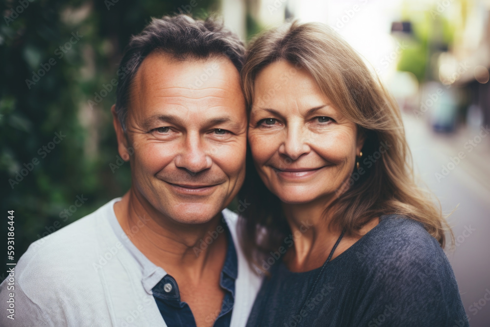 Fototapeta premium Portrait of an elderly couple embracing AI generative art