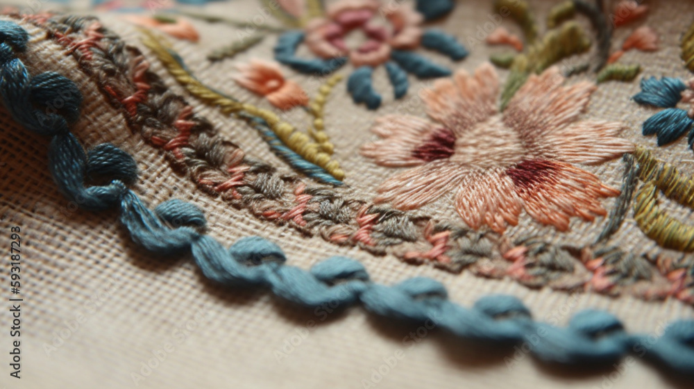 embroidered fabric edge, close up embroidered fabric edge, close up