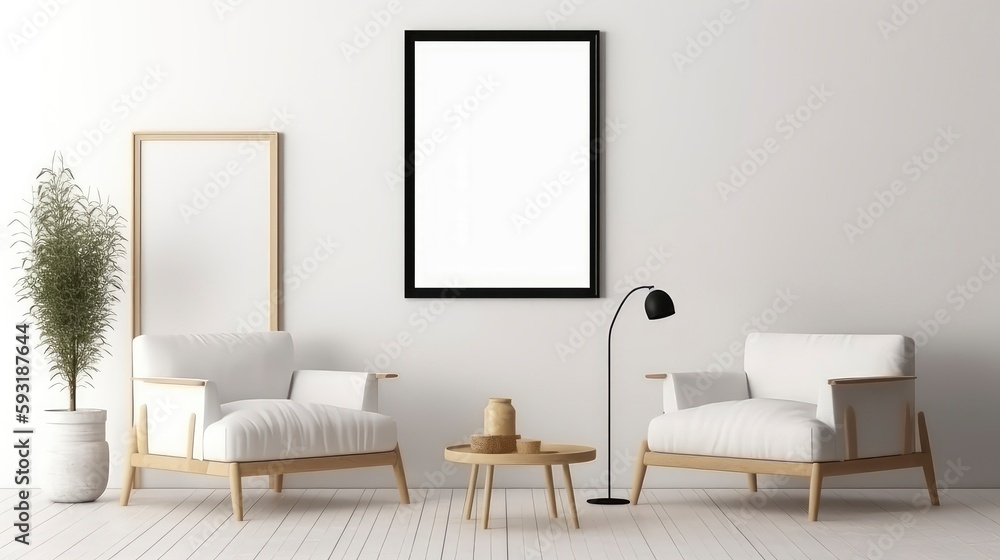 AI generated image of a simple living room interior design with a mockup frame AI generated image of a simple living room interior design with a mockup frame