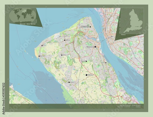 Obraz na płótnie Wirral, England - Great Britain. OSM. Labelled points of cities w salonie