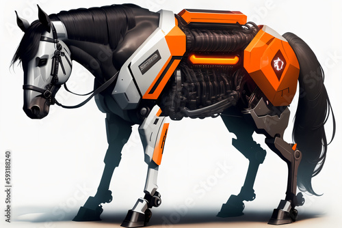 stehendes Pferd als Roboter erstellt mit generativer AI photo