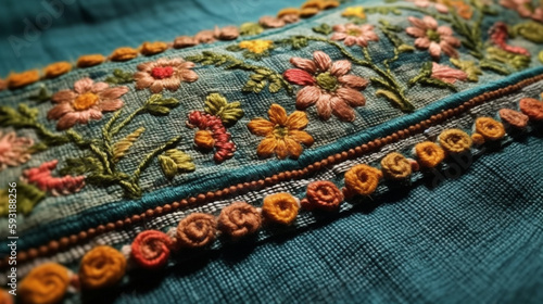 embroidered fabric edge, close up