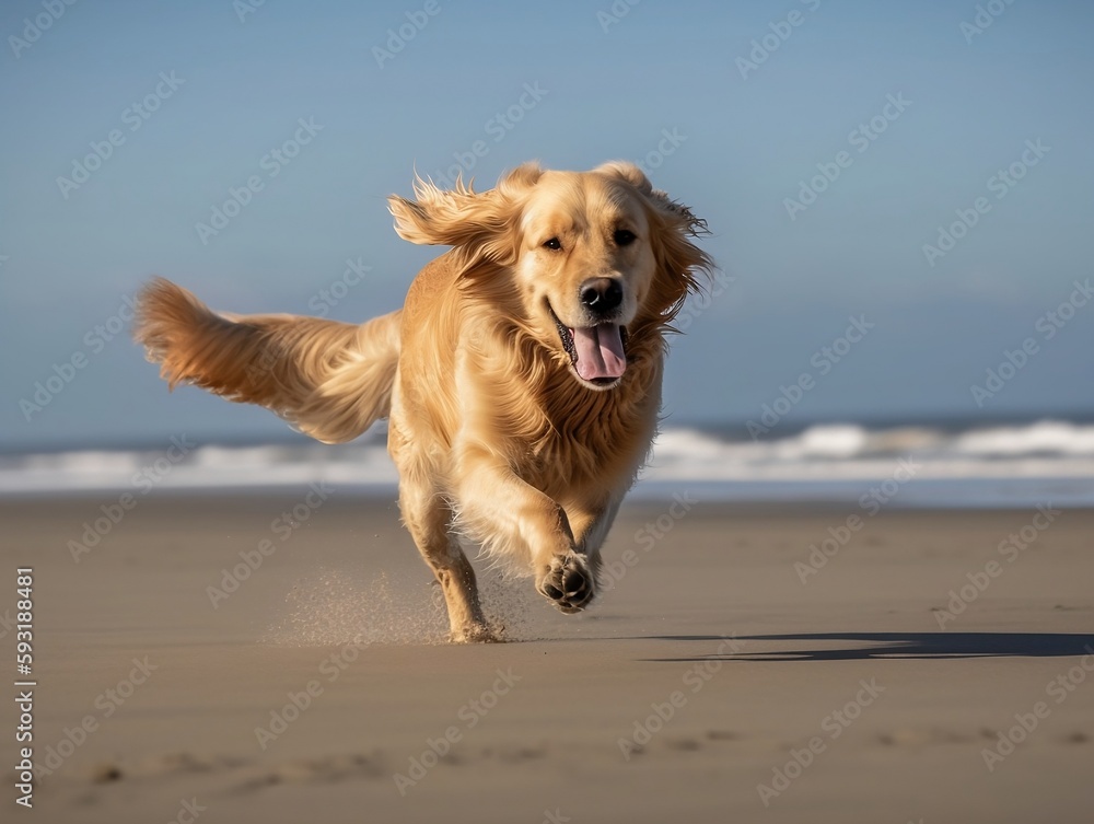 Golden Retriever on a Playful Beach Run