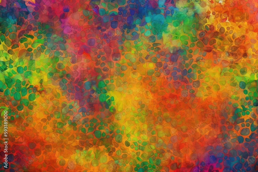  a multicolored painting of circles and dots on a black background.  generative ai