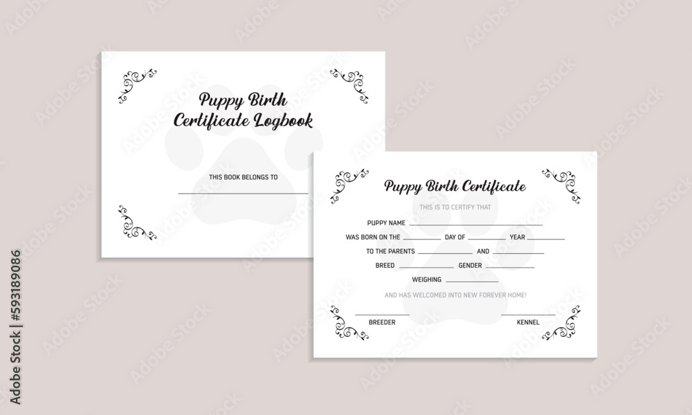 Puppy Birth Certificate Logbook Kdp Interior Template