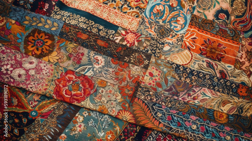 traditional patterned fabric collage from various countries