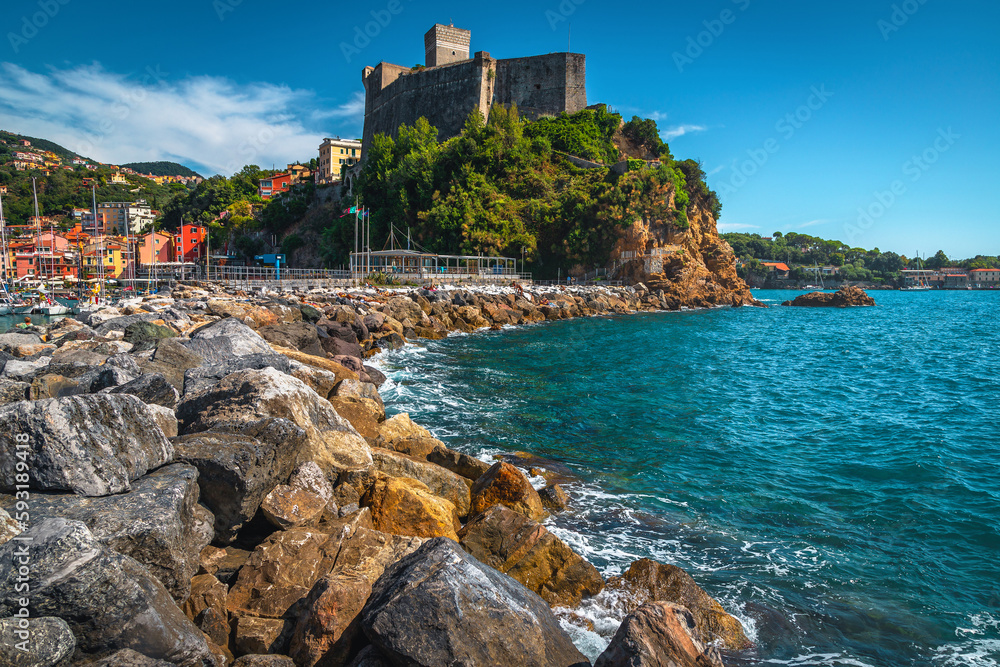 Lerici view with the sea and castle, Liguria, Italy