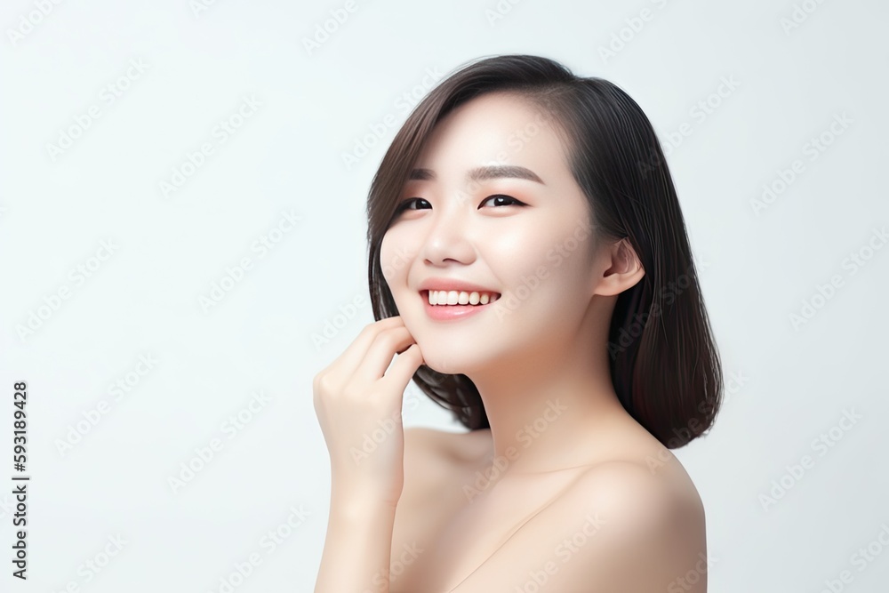 Beautiful Asian woman smiles and radiates happiness, showcasing her healthy, glowing skin. Generative AI Beautiful Asian woman smiles and radiates happiness, showcasing her healthy, glowing skin. Generative AI