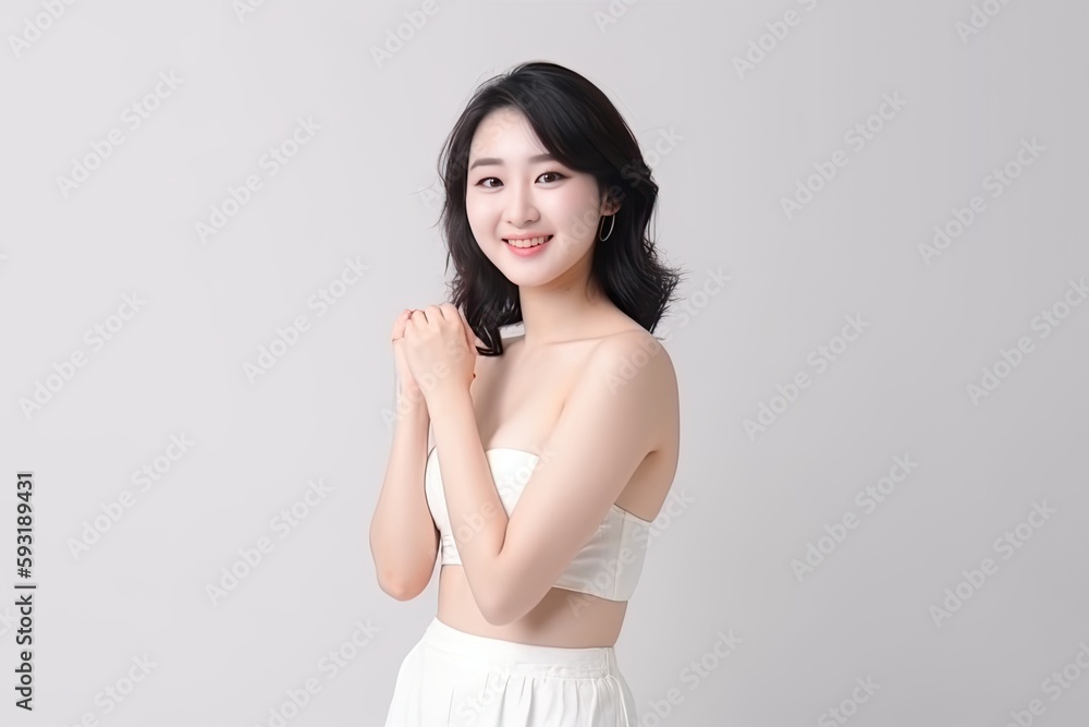 Beautiful Asian woman smiles and radiates happiness, showcasing her healthy, glowing skin. Generative AI Beautiful Asian woman smiles and radiates happiness, showcasing her healthy, glowing skin. Generative AI