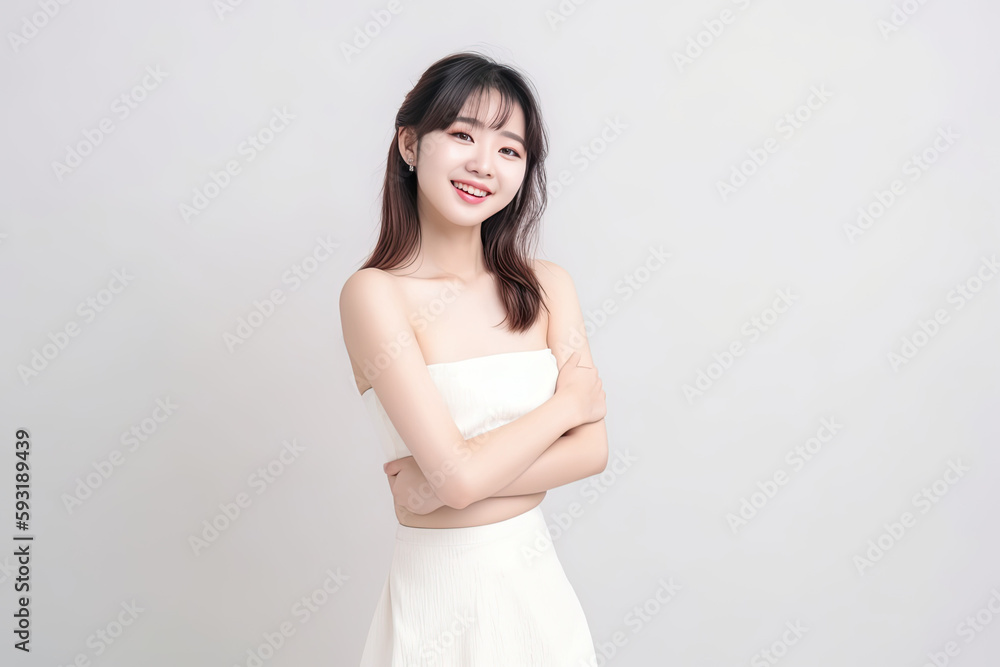 Beautiful Asian woman smiles and radiates happiness, showcasing her healthy, glowing skin. Generative AI Beautiful Asian woman smiles and radiates happiness, showcasing her healthy, glowing skin. Generative AI
