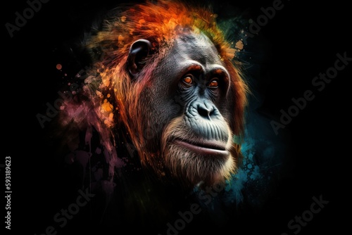  a close up of a monkey's face with a black background. generative ai