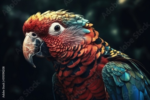  a colorful parrot with a black background and a black background. generative ai