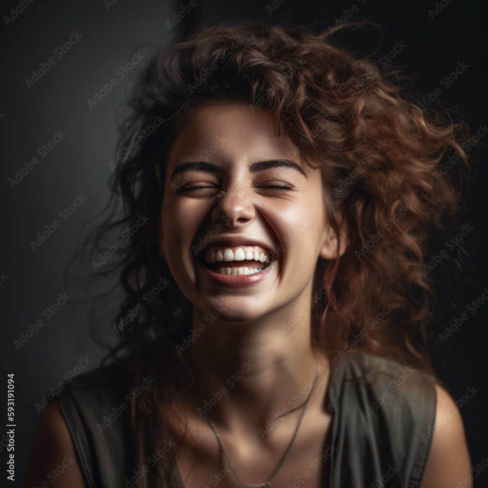 Portrait of a beautiful woman, laughing with the tongue out Portrait of a beautiful woman, laughing with the tongue out
