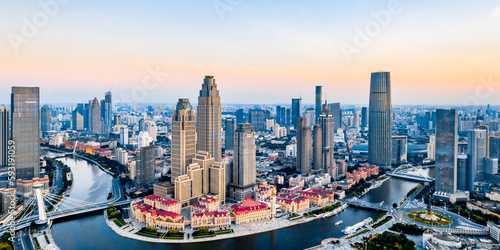 China Tianjin Haihe and Jinwan Plaza CBD city skyline aerial view