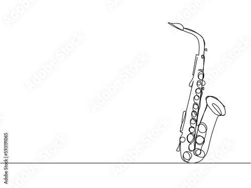 Saxophone one line art. Continuous line drawing of musical, melody, blues, saxophone, jazz, horn, music, sax, musician, trumpet, orchestra.