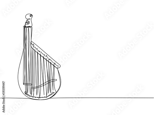 Bandura one line art. Continuous line drawing of music, instrument, folk, musical, ukrainian, culture, acoustic, ethnic, lute, kobza, traditional, mandolin, string