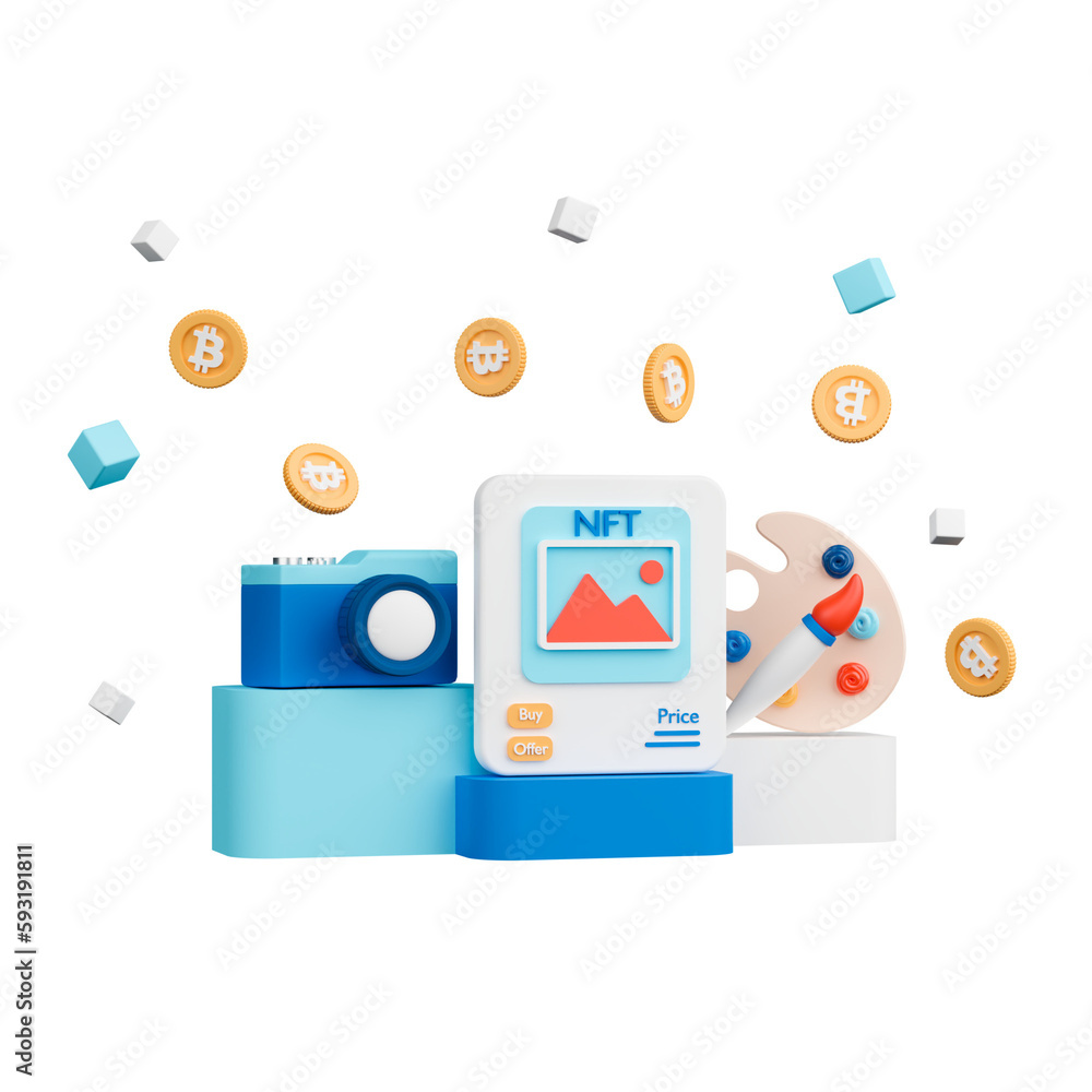 3d rendering concept NFT or non fungible token for artwork. 3d rendering concept NFT or non fungible token for artwork.