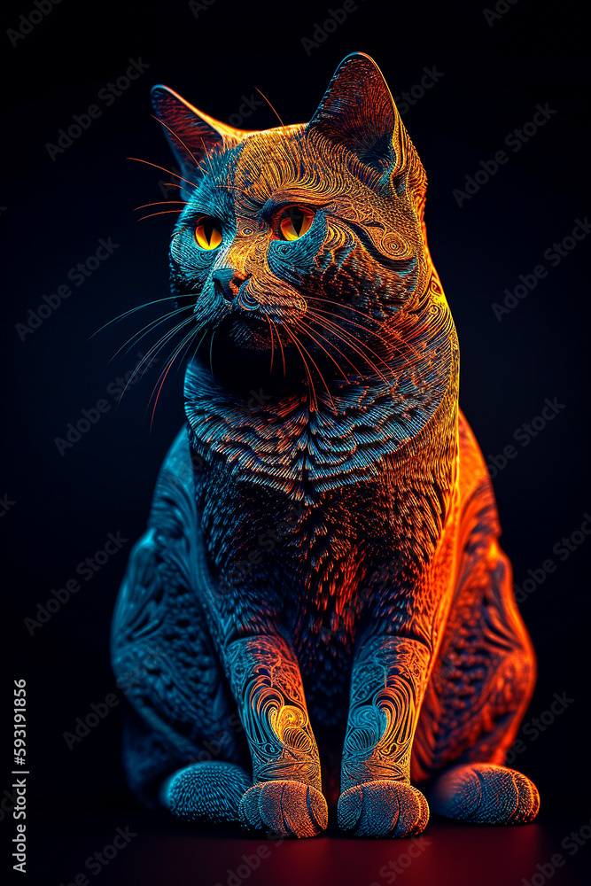 Neon cat on a black background.
