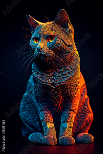 Neon cat on a black background.