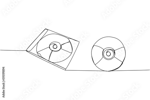 CD disk, Compact disc set one line art. Continuous line drawing of storage, multimedia, shiny, disk, vintage, dvd, pc, memory, disc, compact, record, software, audio, computer, template, digital, 90s