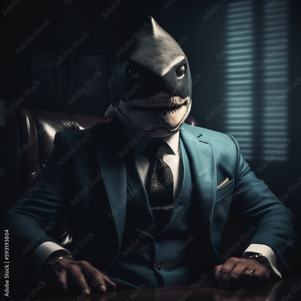 Shark style men in a bussines swit, AI generated - obrazy, fototapety, plakaty 
