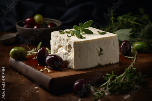 feta cheese on a wooden board