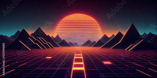 City in virtual reality, game retro background