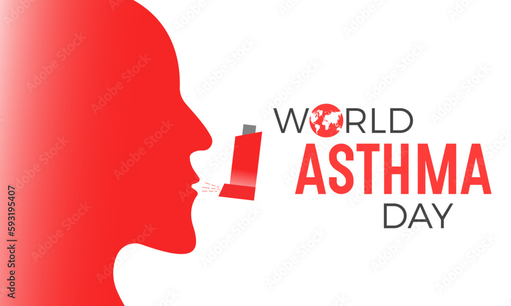 World asthma day. Vector illustration of world asthma day awareness poster with healthy lungs and inhaler.