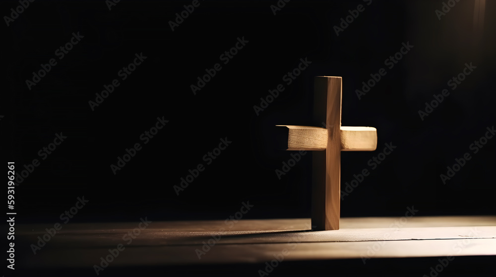 Wooden holy cross christianity religion on resurrection wood church background with salvation belief sacrifice spiritual crucifix religious faith miracle peace prayer believe concept.