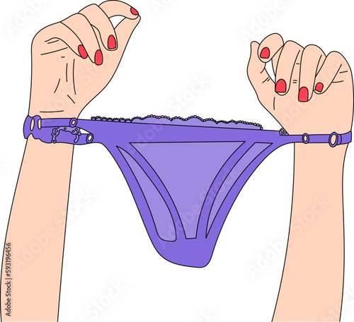 illustration black lines on yellow background purple panties sketch lingerie female hands female manicure red sexy bdsm bondage shibari sex woman white
