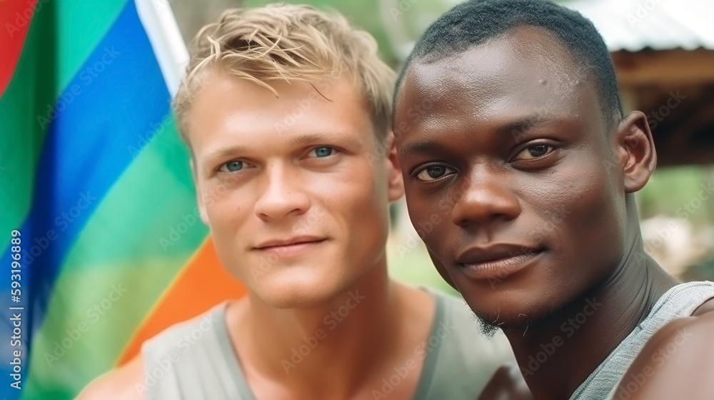 LGBTQ gay couple men portrait, tolerance for the gay community, by generative AI LGBTQ gay couple men portrait, tolerance for the gay community, by generative AI