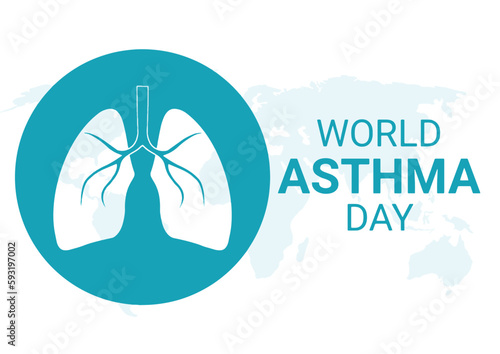 world asthma day poster with lungs icon over world map background vector illustration