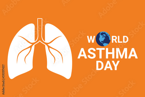 World Asthma Day concept with lungs and earth on orange background. Vector illustration