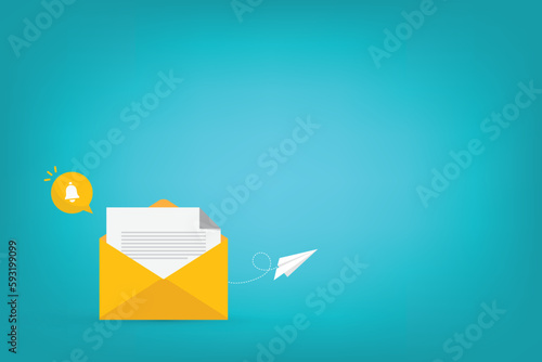 Newsletter. vector illustration of email marketing. subscription to newsletter, news, offers, promotions. a letter and envelope. subscribe, submit. send by mail.	