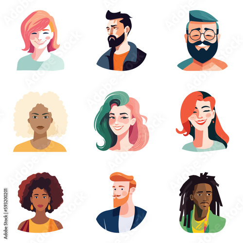 People Avatars Flat Icon Set Isolated On White Background