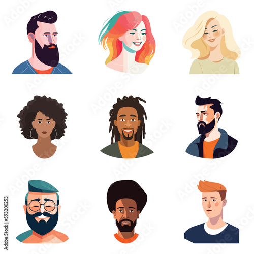 People Avatars Flat Icon Set Isolated On White Background