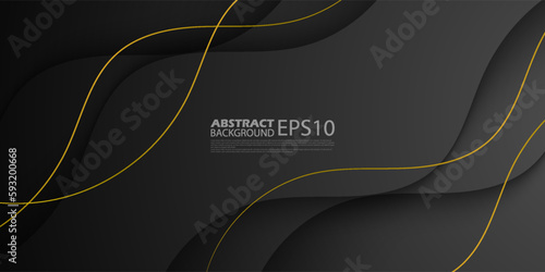 Modern and luxury wave abstract background with dark grey and black gradient color on background.gold wavy lines. Eps10 Illustration vector