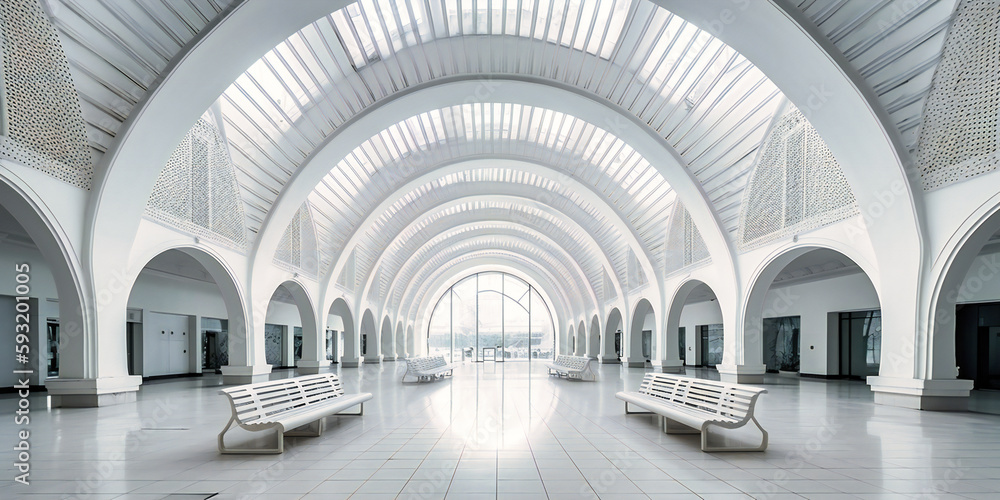 modern shopping center with arched ceiling,
