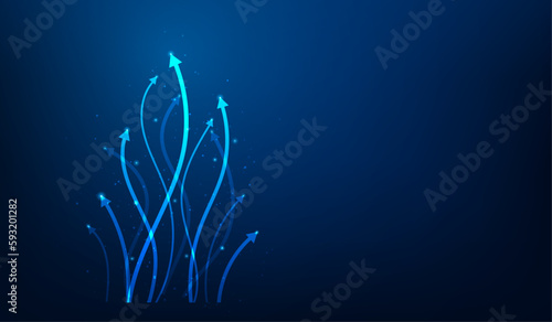 business arrow leader up to success technology on blue dark background. strategy inovation growth. solving path to goal. network data high speed. vector illustration fantastic technology.
