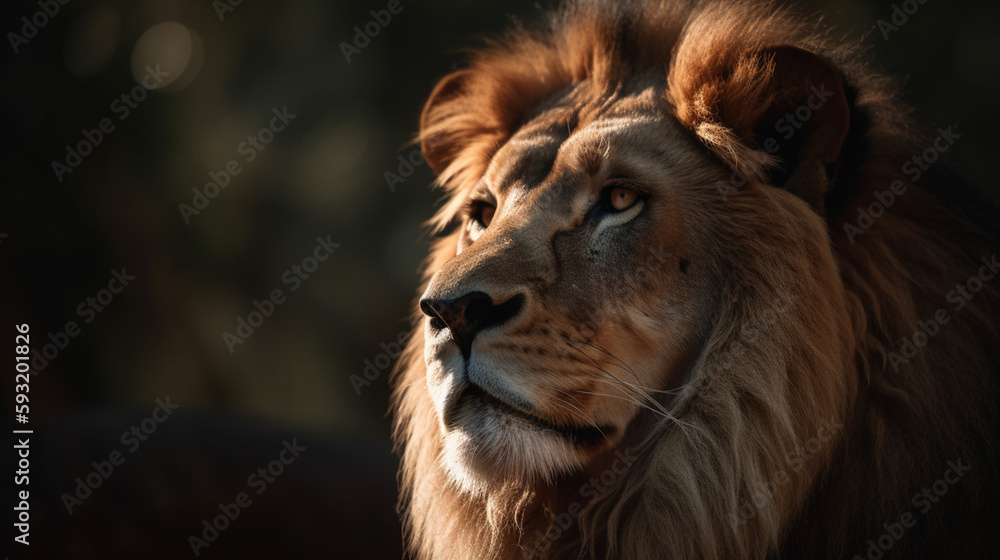 Portrait of lion in front of blurred background Generative AI
