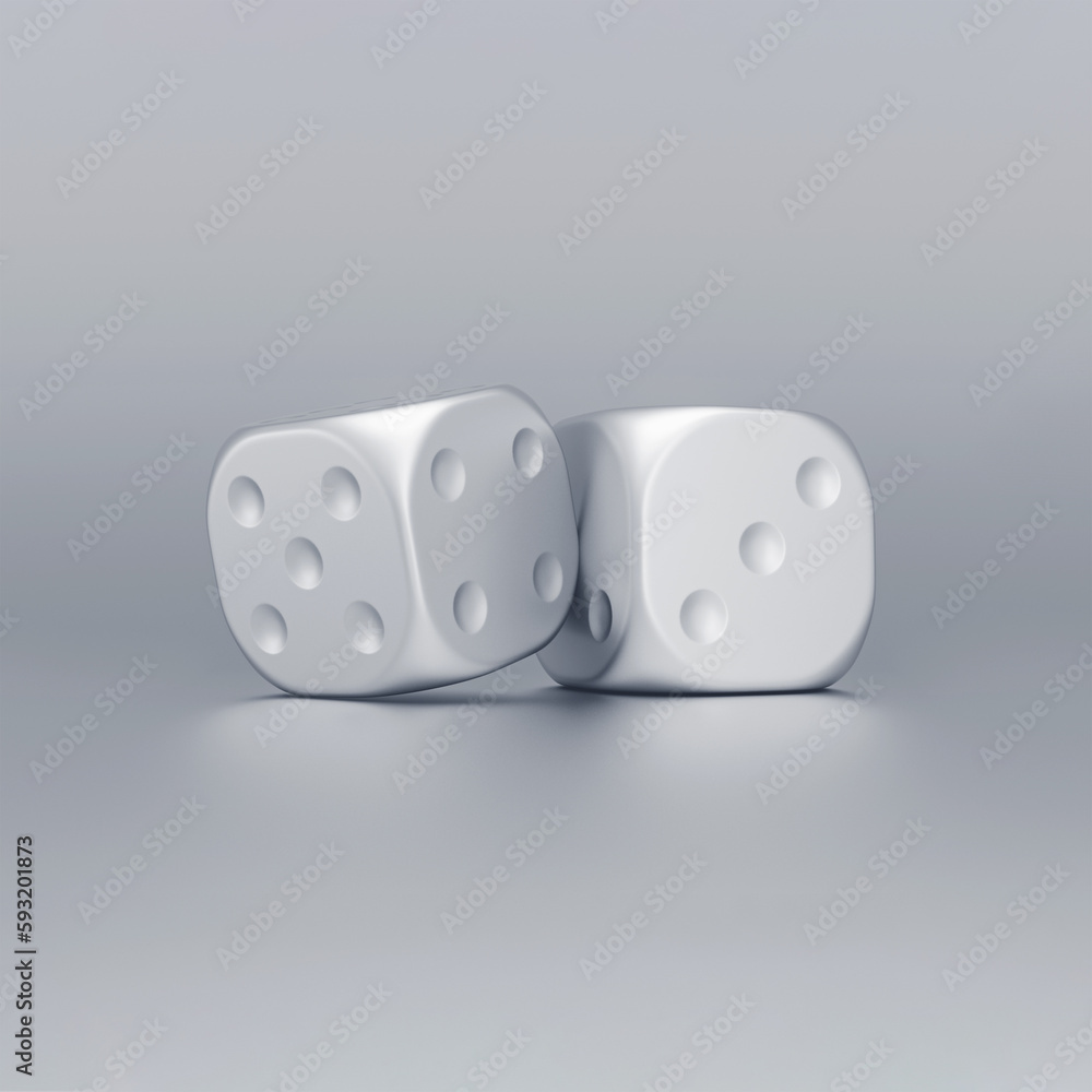Silver dice on on grey background. Lucky game or random concept. Silver dice on on grey background. Lucky game or random concept.