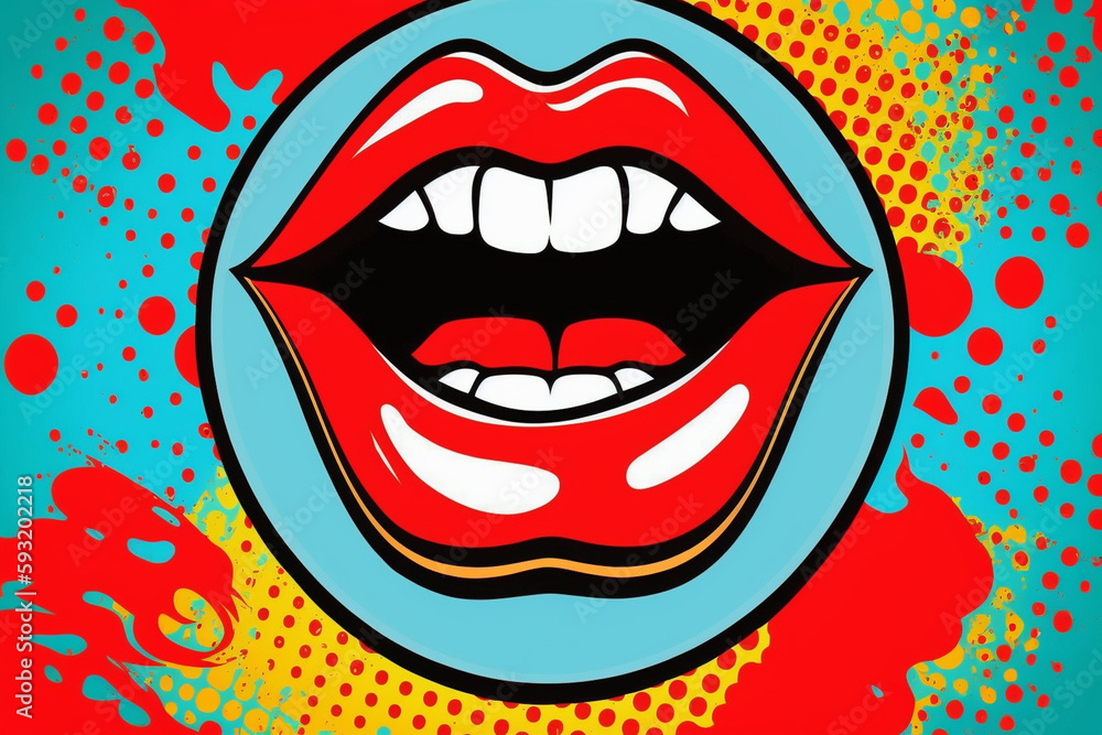 Obraz premium Woman pop art big plump glossy and shiny lips. Generative ai.