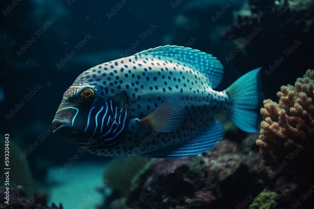 Swimming fish in the marine ethos. Beautiful fish. Generative AI. Swimming fish in the marine ethos. Beautiful fish. Generative AI.
