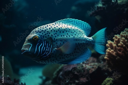 Swimming fish in the marine ethos. Beautiful fish. Generative AI.