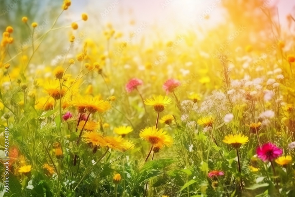 Obraz premium meadow with flowers. Generative AI.