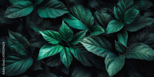 a dark background of green leaves with a pattern, © SK