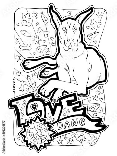 Wallpaper Mural Colouring book page with big dogs for children and grownups. Hand drawn line illustration for free time activities. House animal pet cartoon character outline drawing. One of a pages set. Torontodigital.ca
