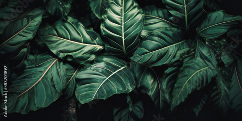 Wallpaper Mural many large green leaves with dark background Torontodigital.ca