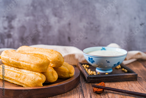 Chinese Traditional Breakfast Fried Tiao Soy Milk photo